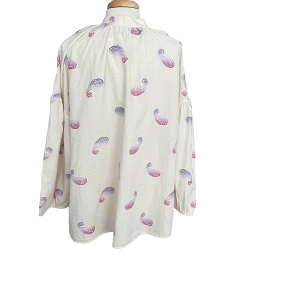 J. Jill Oversized Split-Neck Top White Blouse with Paisley Print Size XL - Picture 3 of 9